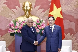 NA Chairman Tran Thanh Man (right) receives outgoing Cuban Ambassador to Vietnam Orlando Nicolas Hernandez Guillen in Hanoi on November 13. (Photo: VNA)