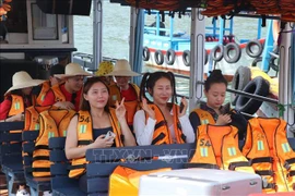 Des touristes sud-coréens visitent une île de Nha Trang. Photo: VNA
