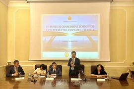 El embajador de Hanoi en Roma, Duong Hai Hung, habla en el Foro de Conexión Vietnam-Calabria. (Fuente:VNA)