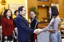 El presidente de la Asamblea Nacional de Vietnam, Tran Thanh Man, dialoga con nuevos jefes de agencias representativas de Vietnam en el extranjero. (Fuente: VNA)