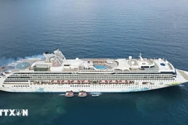 El crucero Resorts World One lleva a más de dos mil turistas internacionales a la isla de Con Dao. (Fuente: VNA)