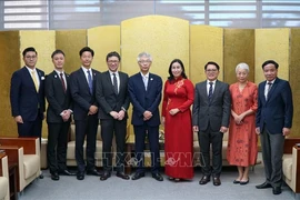 岘港市人民委员会副主席阮氏英诗与日本代表团合影。图自越通社