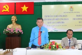 Le vice-président permanent de la Fédération du travail de Hô Chi Minh-Ville, Tran Doan Trung prend la parole. Photo: VNA