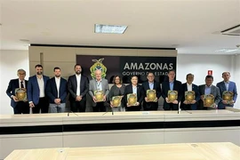 Representantes del Comité de la ASEAN en la sesión de trabajo con Wilson Miranda Lima, Gobernador del estado de Amazonas. Foto: VNA