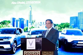 El primer ministro de Vietnam, Pham Minh Chinh, habla en la ceremonia de lanzamiento de los vehículos Vinfast. (Foto: VNA)