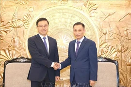 Secretary of the Communist Party of Vietnam (CPV) Central Committee and Chairman of the CPV Central Committee's Commission for External Relations Le Hoai Trung (R) and Assistant Minister of the Communist Party of China (CPC) Central Committee’s International Department Zhao Shitong at their meeting in Hanoi on May 13. (Photo: VNA)
