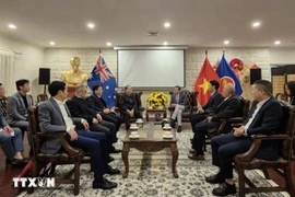 At the meeting between a visting delegation from the Vietnam Fatherland Front Central Committee, headed by Vice Chairman Hoang Cong Thuy, and representatives of the Vietnamese Embassy in Australia on June 14. (Photo: VNA)