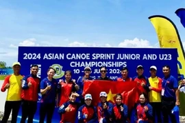 The Vietnamese squad at the 2024 Canoe Sprint Junior & U23 Championships in Thailand. (Photo: Vietnam Canoeing, Rowing and Sailing Federation)