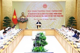 El primer ministro, Pham Minh Chinh, interviene en la reunión. (Fuente: VNA)