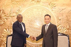 Chairman of the CPV Central Committee's Commission for External Relations Le Hoai Trung (R) and member of the RHDP's Standing Committee Sahy Claude Soumahoro.(Photo: VNA)