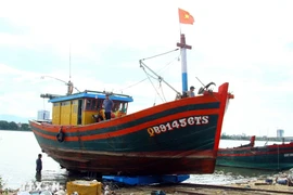 Quang Binh fishermen brings a fishing vessel ashore for inspection (Photo: VNA)