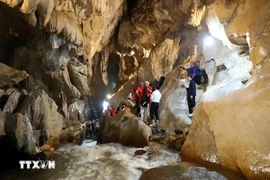 Experts of the UNESCO Global Geopark Network visit Keng Tao cave in Chien Thang commune, Bac Son district, Lang Son province. (Photo: VNA)