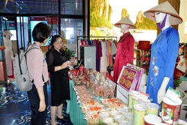 Visitors at a booth introducing Vietnamese products (Photo: VNA)