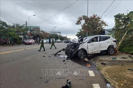 The scene of the accident that claimed the lives of two people on a motorbike in Central Highlands province of Lam Dong on September 1, (Photo: VNA)