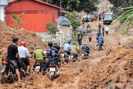 Many roads in Lao Cai province severely damaged and eroded due to floods. (Photo: VNA) 