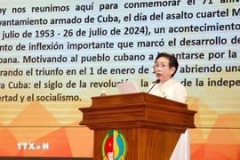 Chairwoman of the Vietnam - Cuba Friendship Association of HCM City Truong Thi Hien speaks at the event on October 3. (Photo: VNA)