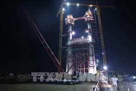 Work at Rach Mieu 2 that connects Tien Giang and Ben Tre provinces. (Photo: VNA)