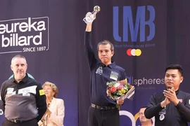 Tran Quyet Chien of Vietnam on top podium of UMB Veghel World Cup 3-Cushion 2024 on October 26 in Veghel, the Netherlands. (Photo: The Billiards)