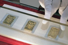 SJC gold bullions on display at a branch of Agribank. (Photo: VNA)