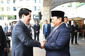 State President Luong Cuong (L) shakes hands with Indonesian counterpart Prabowo Subianto (Photo: VNA)