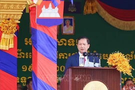 El primer ministro camboyano, Hun Manet, habla en la ceremonia del 47º aniversario del “Viaje para derrocar al régimen genocida de Pol Pot” (20 de junio de 1977), en la provincia de Tbong Khmum. (Foto: VNA)