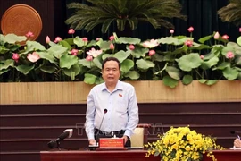 El presidente de la Asamblea Nacional de Vietnam, Tran Thanh Man, interviene en la cita. (Foto: VNA)