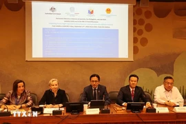 Le vice-ministre des Affaires étrangères Do Hung Viet (centre) lors du séminaire international sur l'intégration de l'éducation aux droits de l'homme. Photo : VNA