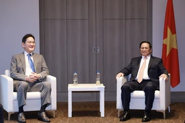 越南政府总理范明政会见三星集团总裁李在镕。图自越通社