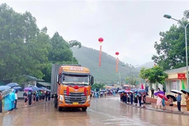 Goods are transported through the Hoanh Mo - Dong Zhong Border Gate pair in Quang Ninh province of Vietnam and Guangxi Zhuang Autonomous Region of China on June 25. (Photo: VNA)