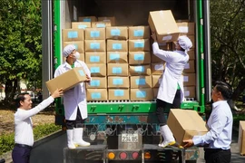 The first batch of 15 tonnes of frozen lotus roots worth nearly 39,360 USD produced by the Dai Viet Lotus Foods JSC is exported to Japan (Photo: VNA)