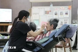 A Vietnamese nurse take care of the elderly at Kirishiki Welfare Centre in Saitama Prefecture, Japan (Photo: VNA) 