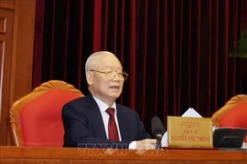 越南共产党第十三届中央委员会第九次全体会议18日上午落下帷幕。图为越共中央总书记阮富仲。图自越通社