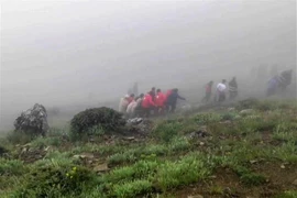 5月20日，救援人员在飞机失事现场转移遇难者遗体。图自法新社/越通社