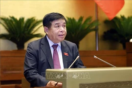 越南计划与投资部部长阮志勇在会上陈述关于乂安省发展的特殊机制和政策补充（试行）的决议草案的呈文。图自越通社