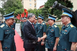 国家主席苏林与防空空军军种司令部领导。图自越通社