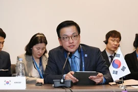 The RoK's Finance Minister Choi Sang-mok speaks at a trilateral meeting with his Japanese and Chinese counterparts in Georgia. (Photo: Yonhap) 