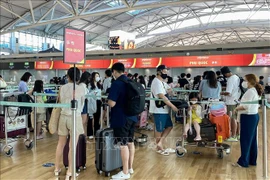 Los turistas surcoreanos hacen cola para hacer el check-in del vuelo hacia Phu Quoc, Vietnam (Fuente: VNA)
