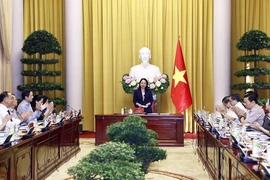 La vicepresidenta de Vietnam, Vo Thi Anh Xuan, habla en la reunión (Fuente: VNA)