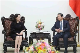 El viceprimer ministro vietnamita Tran Hong Ha y Wo Jing, directora general del Grupo de Construcción del Pacífico de China. (Fuente: VNA)