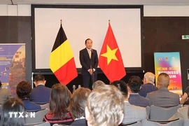 El embajador vietnamita en Bélgica y jefe de la delegación vietnamita ante la Unión Europea (UE), Nguyen Van Thao, habla en el foro (Fuente: VNA)