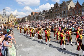 A performance of the Belgium’s Royal Merchtem Stiltwalkers group (Photo: VNA)