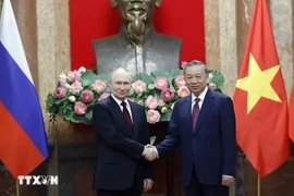 越南国家主席苏林和俄罗斯总统普京。图自越通社
