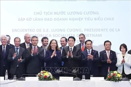 El presidente de Vietnam, Luong Cuong, y representantes de empresas chilenas. (Fuente: VNA)