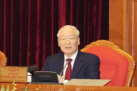 Генеральный секретарь партии Нгуен Фу Чонг выступает со вступительным словом на 9-м пленуме ЦК КПВ 13-го созыва 16 мая. (Фото: ВИA)