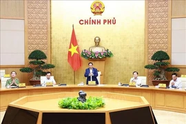 Премьер-министр Фам Минь Тьинь (в центре) председательствует на очередном заседании правительства 1 июня. (Фото: ВИA)