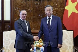 Президент То Лам (справа) принимает посла Колумбии во Вьетнаме Мигеля Анхеля Родригеса Мело. (Фото: ВИA)