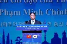 Премьер-министр Фам Минь Тьинь выступает на Форуме трудового сотрудничества Вьетнама и Республики Корея (Фото: ВИA)