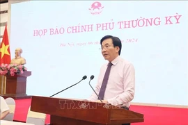 Министр, заведующий канцелярией правительства Чан Ван Шон, который также является официальным представительным правительства Чан Ван Шон выступает на встрече с прессой 6 июля. (Фото: ВИA)