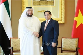 El primer ministro de Vietnam, Pham Minh Chinh (derecha) dialogó con el ministro de Inversiones de EAU, Mohamed bin Hassan Alsuwaidi (Fuente: VNA)