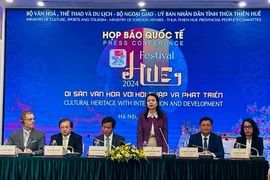 Vue de la conférence de presse internationale sur la Festival de Huê 2024, à Hanoi le 9 mai. Photo: NDEL